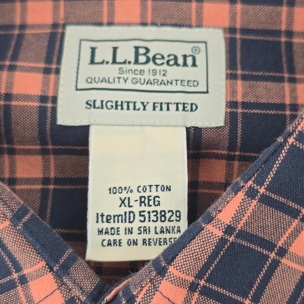 L.L. Bean Button Down Shirt Mens XL Orange Navy Plaid Slightly Fitted - Picture 3 of 16